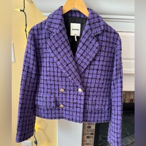 Sandro Simona Cropped Black & Purple Tweed Blazer Jacket Sz 34 $580
